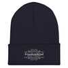 White Scroll Freedom Kind Logo | Cuffed Beanie - Navy