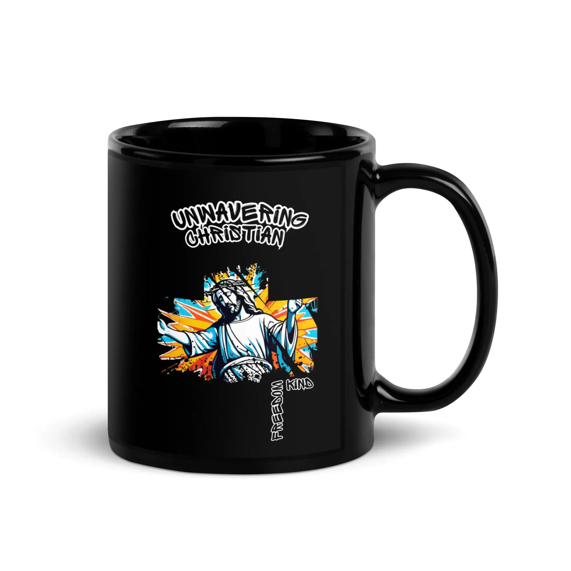 Unwavering Christian Jesus Cross | Freedom Kind Black Glossy Mug - Image #2