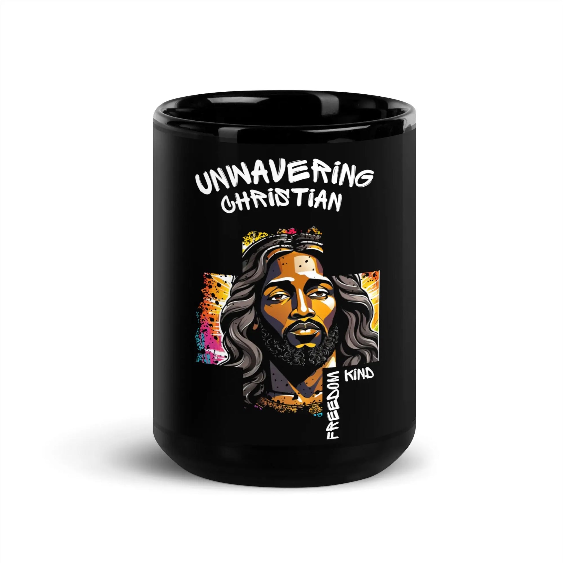 Unwavering Christian Jesus Cross | Freedom Kind Black Glossy Mug - Image #7
