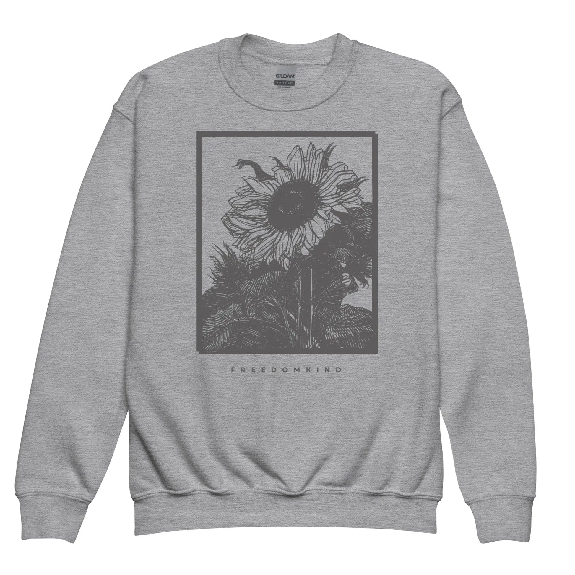 Youth Crewneck Sweatshirt with Sunflower Design | Freedom Kind - Image #3