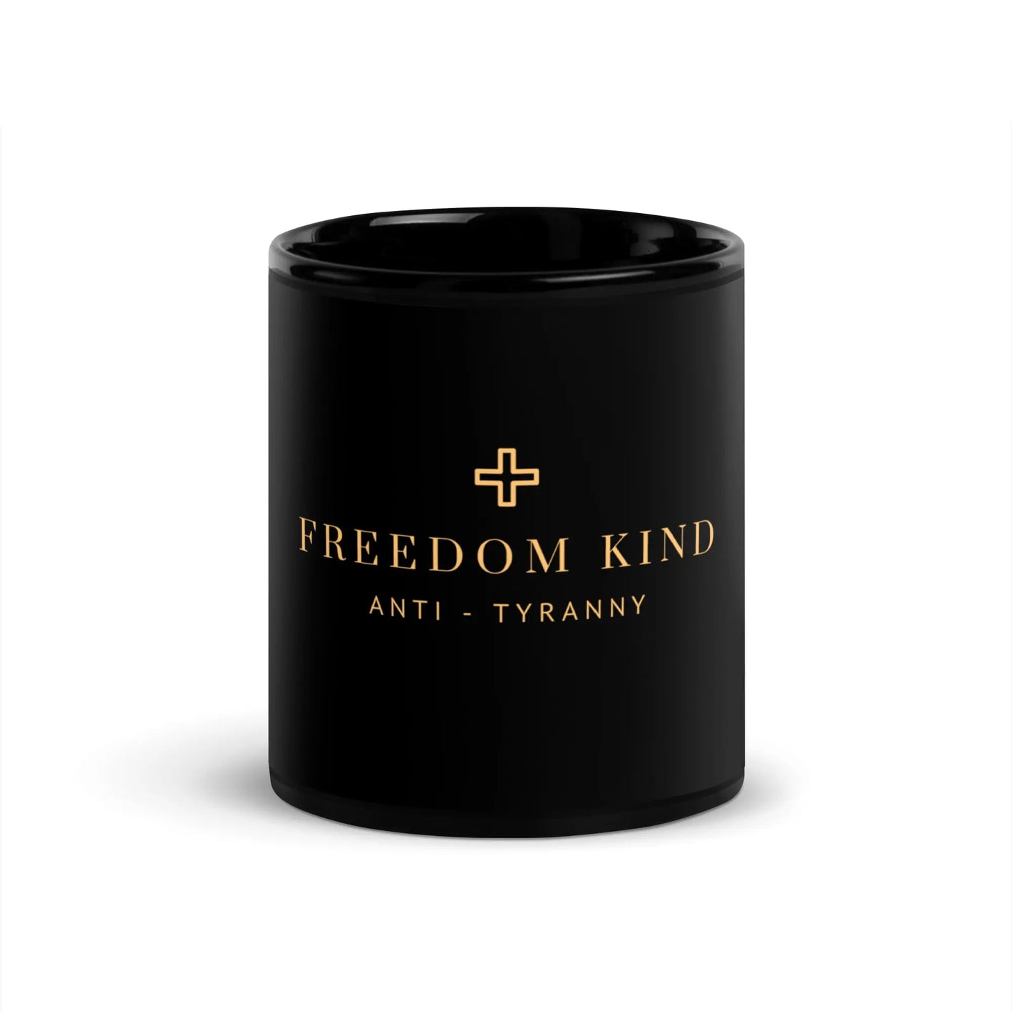 Black Glossy Mug with Golden Cross | Freedom Kind - Image #1
