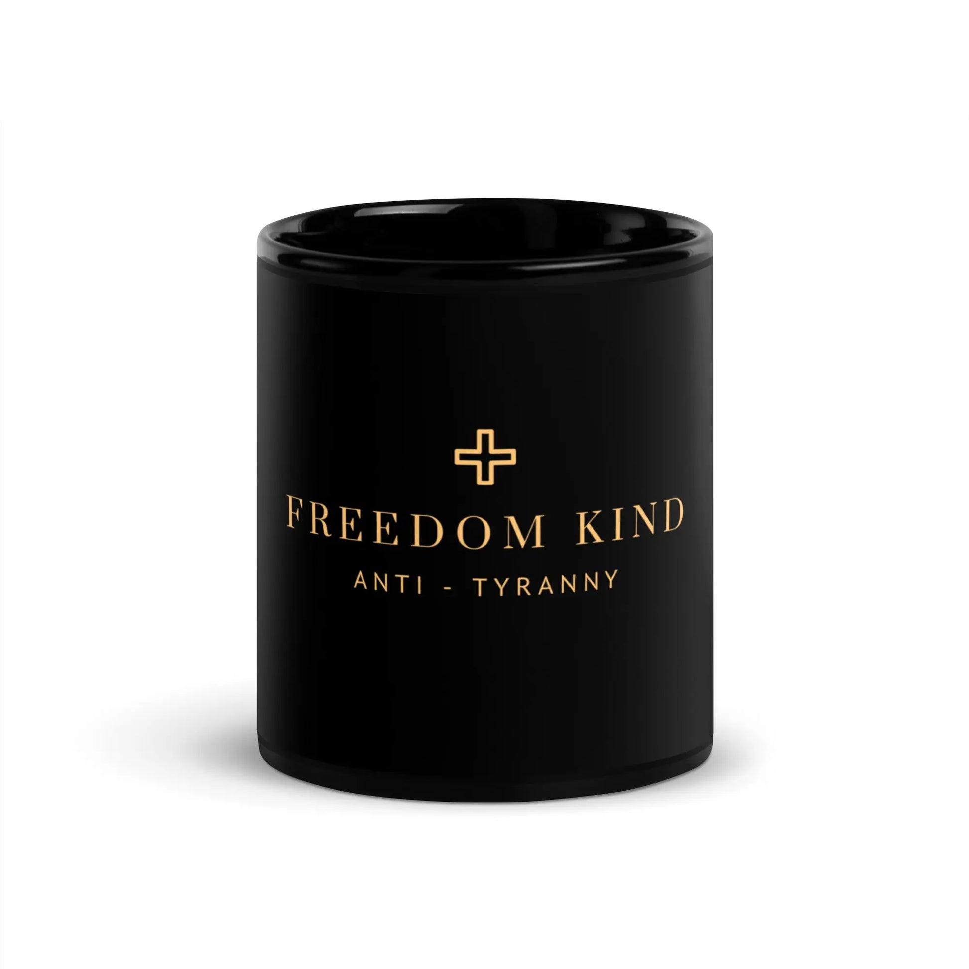 Black Glossy Mug with Golden Cross | Freedom Kind - Image #1