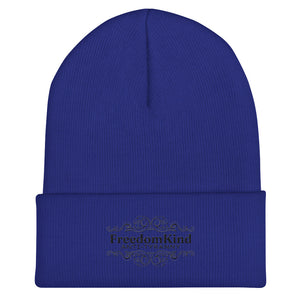 Black Scroll Freedom Kind Logo | Cuffed Beanie