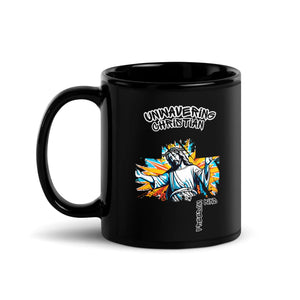 Unwavering Christian Jesus Cross | Freedom Kind Black Glossy Mug - Image #1
