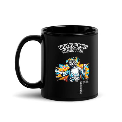 Unwavering Christian Jesus Cross | Freedom Kind Black Glossy Mug - Image #1