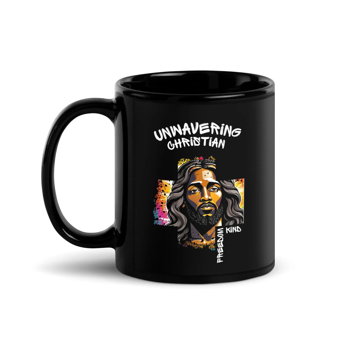 Unwavering Christian Jesus Cross | Freedom Kind Black Glossy Mug - Image #1
