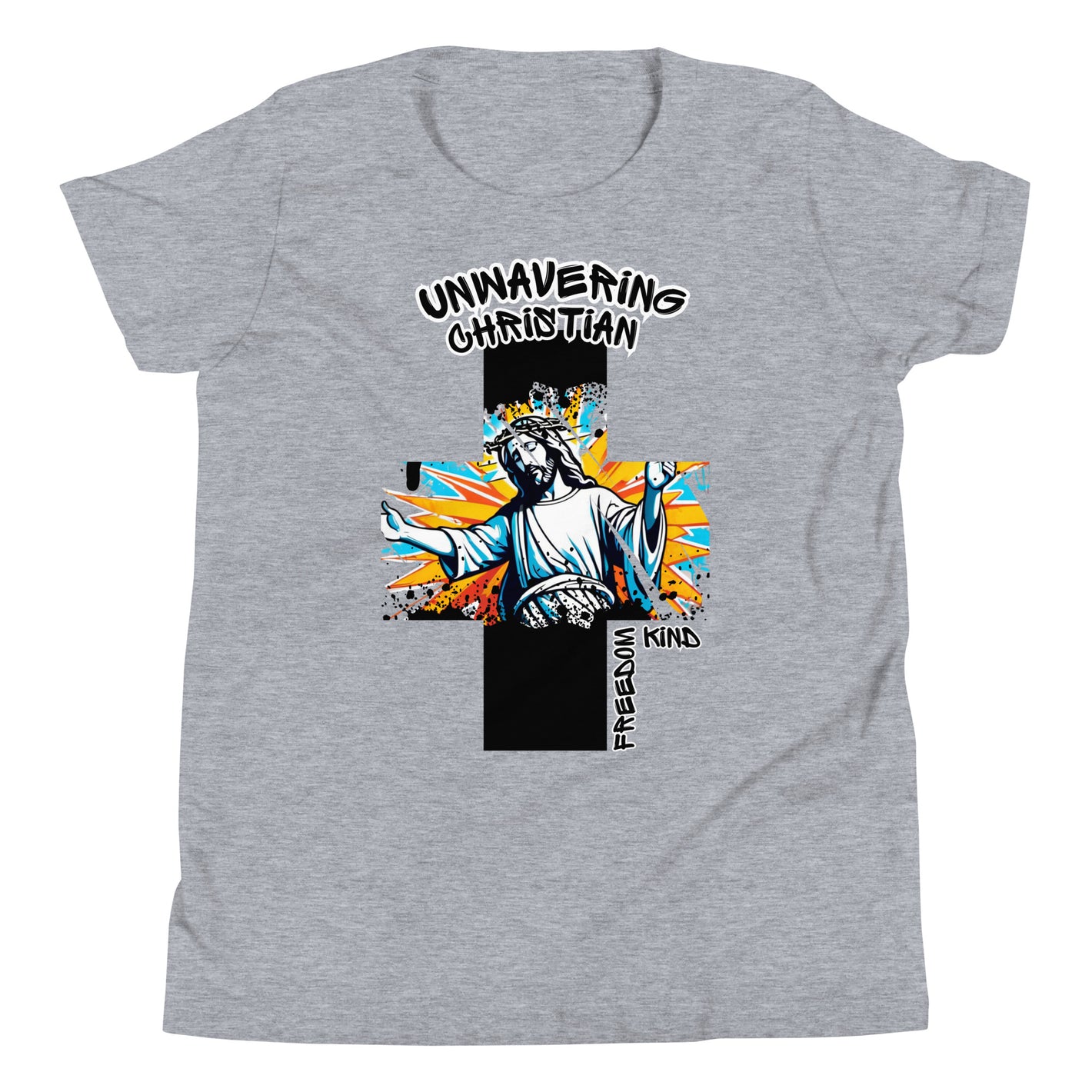 Unwavering Christian Jesus Cross | Freedom Kind Youth Short Sleeve T-Shirt